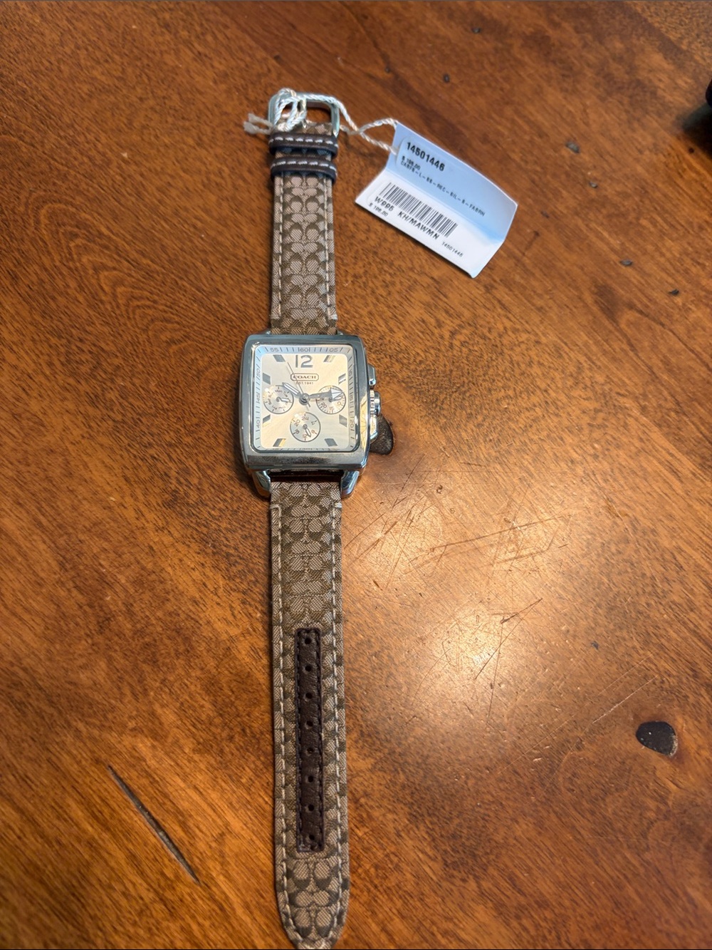 Coach Tan Signature Canvas Square Chronograph Watch
